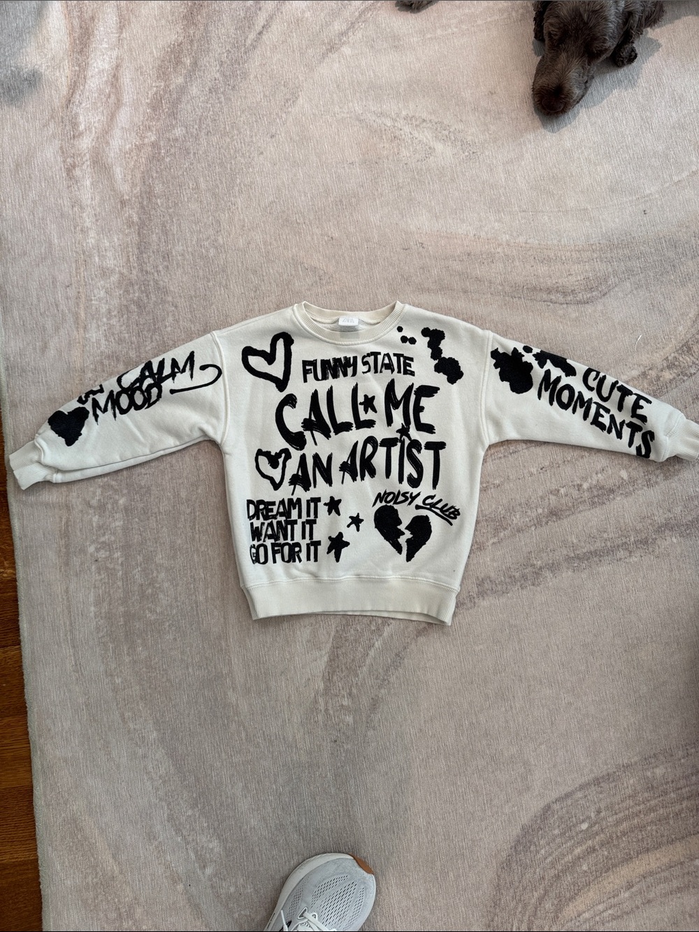 Zara White Sweatshirt with Black Graffiti Print